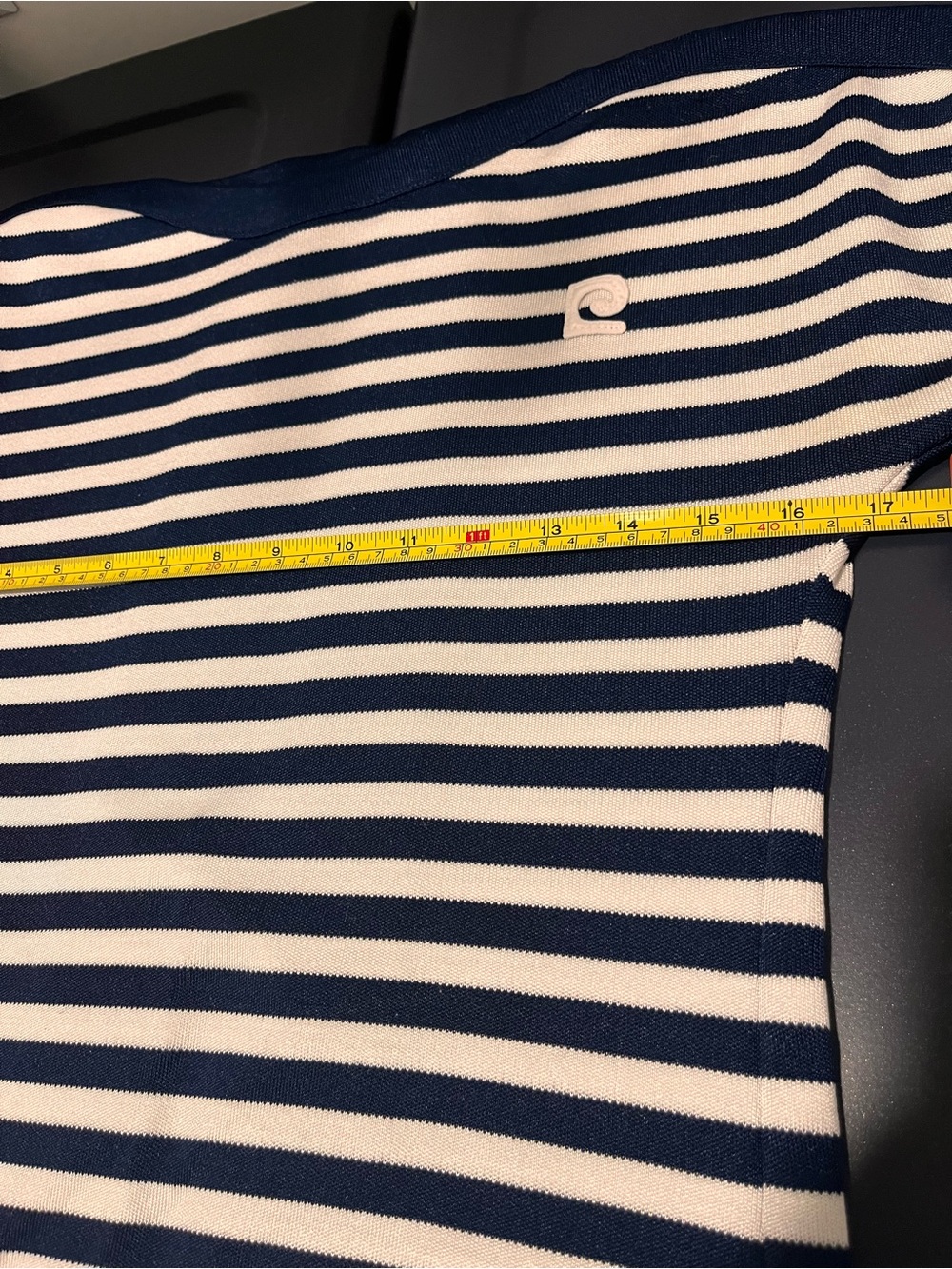 Ladies Pierre Cardin Short Sleeve Blue/White Striped Sweater/Top - Size Medium - Picture 4 of 5